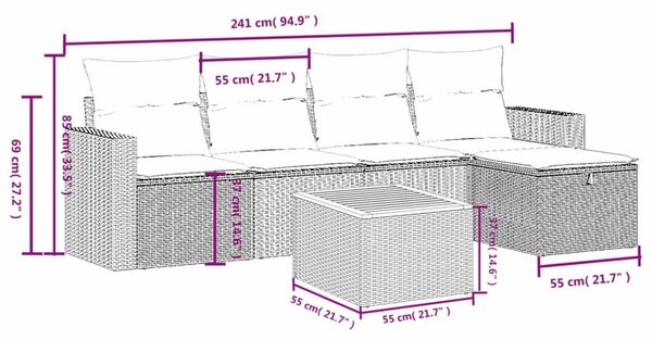 Σετ Καναπέ Κήπου 6 τεμ. Μικτό Μπεζ Συνθετικό Ρατάν με Μαξιλάρια - Μπεζ