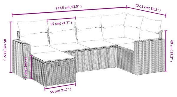 Σετ Καναπέ Κήπου 6 τεμ. Μικτό Μπεζ Συνθετικό Ρατάν με Μαξιλάρια - Μπεζ