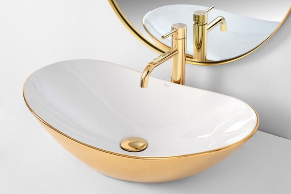 Νιπτήρας Rea Royal Gold/Λευκός 60.5 x 36 x 16 cm