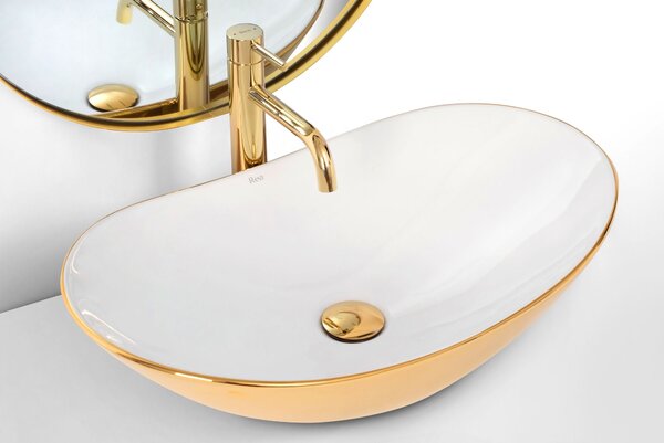Νιπτήρας Rea Royal Gold/Λευκός 60.5 x 36 x 16 cm
