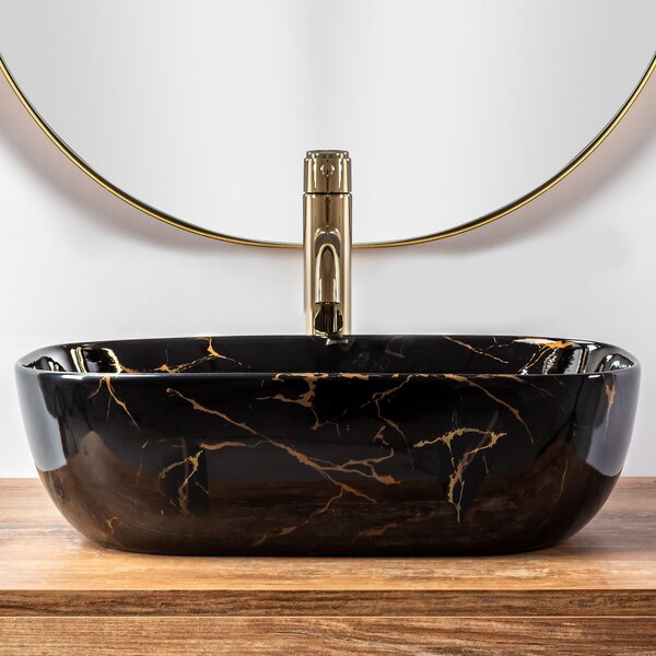 Γυαλιστερός πάγκος νιπτήρας Rea Belinda Black Marble Μ 46.5 x Π 33 x Υ13.5