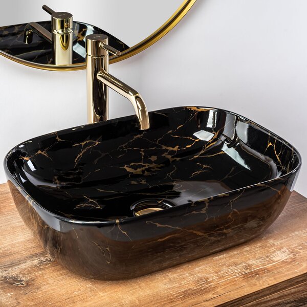 Γυαλιστερός πάγκος νιπτήρας Rea Belinda Black Marble Μ 46.5 x Π 33 x Υ13.5