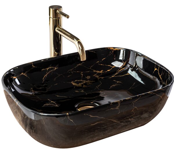 Γυαλιστερός πάγκος νιπτήρας Rea Belinda Black Marble Μ 46.5 x Π 33 x Υ13.5