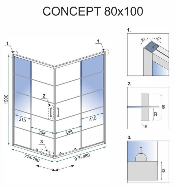 Rea Concept Μαύρη καμπίνα ντους 80x100