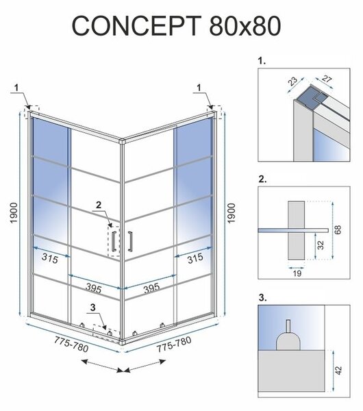 Rea Concept Μαύρη καμπίνα ντους 80x80