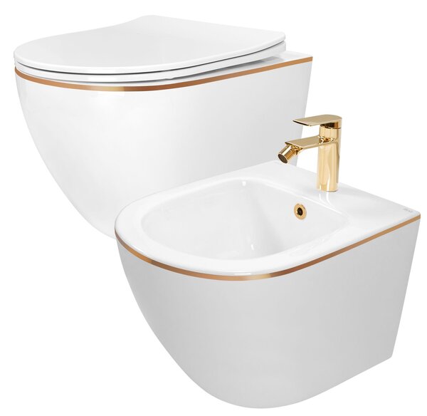 Σετ τραπέζι WC CARLO Mini Flat + μπιντέ CARLO Mini White Gold Edge