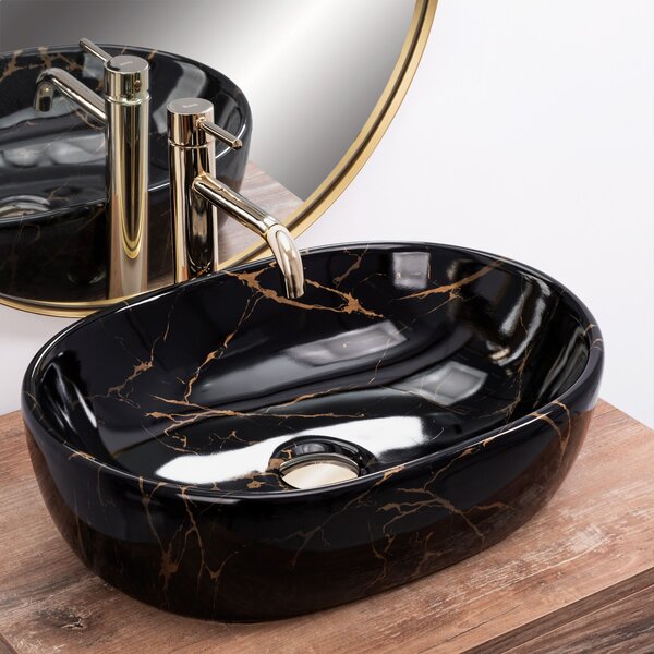 Γυαλιστερός πάγκος νιπτήρας Rea Amelia Black Marble