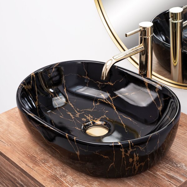 Γυαλιστερός πάγκος νιπτήρας Rea Amelia Black Marble