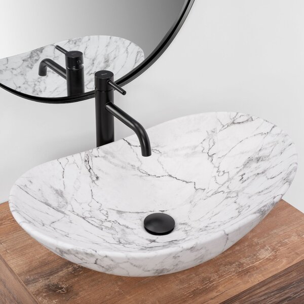 Νιπτήρας πάγκου Rea Royal Statuario Marble Matt Μ 60,5 x Y 16 x Π 36 cm