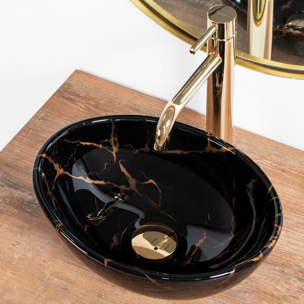 Γυαλιστερός πάγκος νιπτήρας Rea Sofia Mini Black Marble