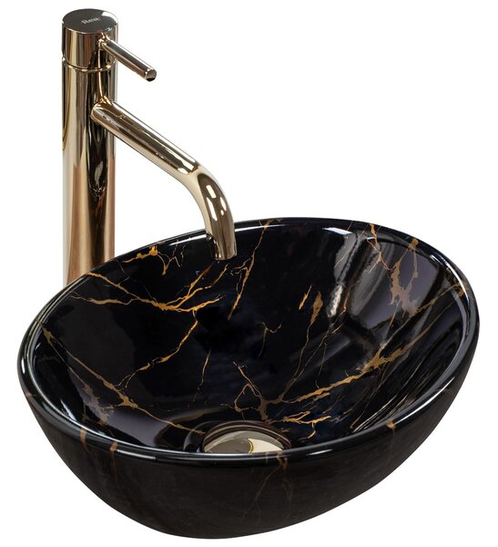 Γυαλιστερός πάγκος νιπτήρας Rea Sofia Mini Black Marble