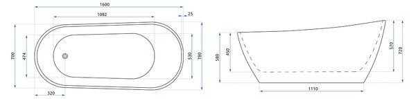 CORI Ανεξάρτητη Ακρυλική Μπανιέρα 160cm