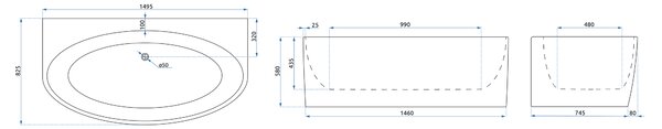 Ακρυλική Επιτοίχια Γωνιακή Μπανιέρα MALTA 150cm