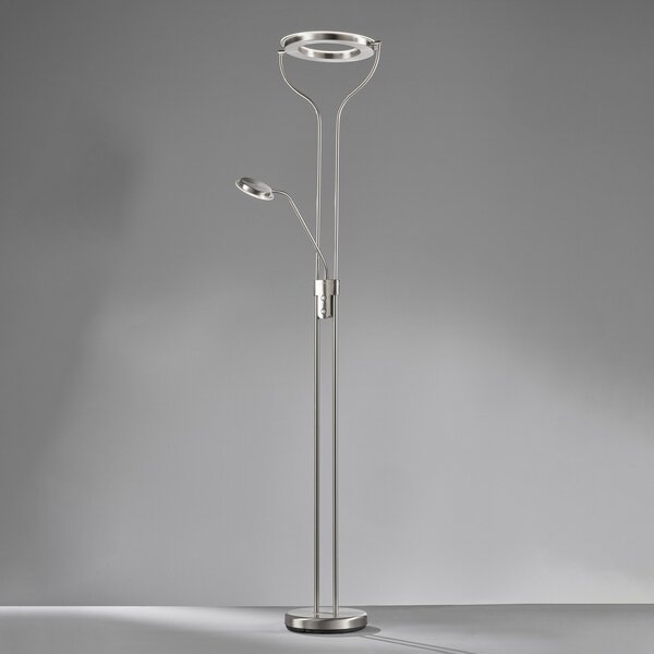 FISCHER & HONSEL Λάμπα δαπέδου LED Davos, χρώμα νικελίου, ύψος 180 cm, 2 φτερά, CCT, ρυθμιζόμενος, Μεταλλικό, Σαλόνι / τραπεζαρία, Μέταλλο, Φως ανάγνωσης