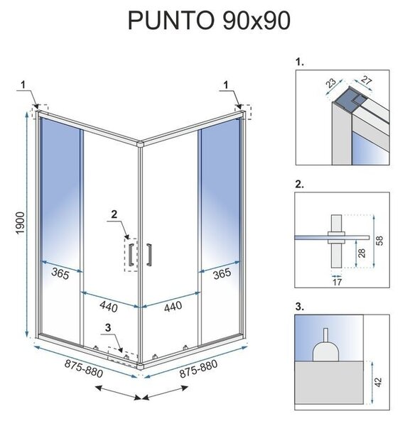 Καμπίνα ντους Rea Punto 90x90 Gold