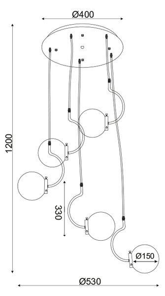 ΚΡΕΜΑΣΤΟ Φ/Σ 5ΧΕ27 ΓΥΑΛΙ+ΜΕΤΑΛΛΟ+MDF Φ50ΧΗ120CM