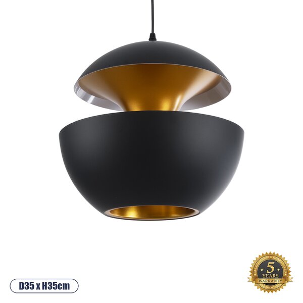 GloboStar® SEVILLE BLACK 01269 Μοντέρνο Κρεμαστό Φωτιστικό Οροφής Μονόφωτο 1 x E27 AC220-240V IP20 - Φ35 x Υ35cm - Μαύρο Μεταλλικό Φιγούρα