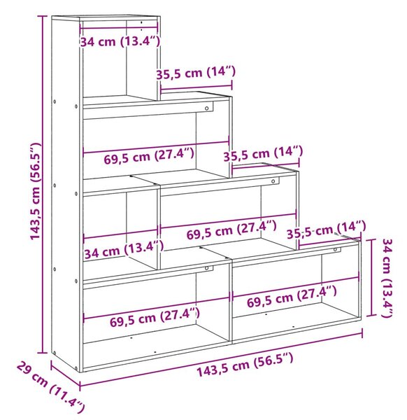 Βιβλιοθήκη/Διαχωριστικό Χώρου 4 Επ. 143,5x29x143,5 εκ. Επ. Ξύλο - Καφέ