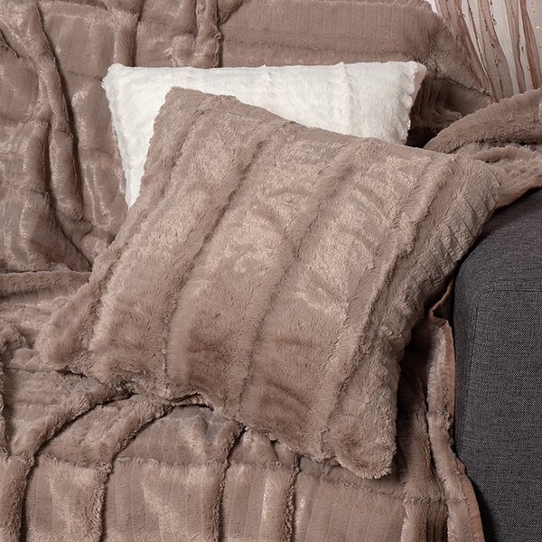 Διακοσμητική Μαξιλαροθήκη Γούνινη (45x45) Silk Fashion Stripe Coffee