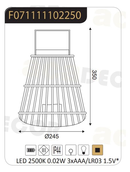 Φανάρι LED Με Μπαταρία Aca Strudel F0711111 Bamboo