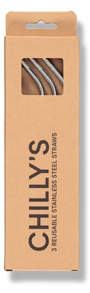 Καλαμάκια Μεταλλικά + Βουρτσάκι (Σετ 4τμχ) Chilly's Reusable Stainless Steel Straws