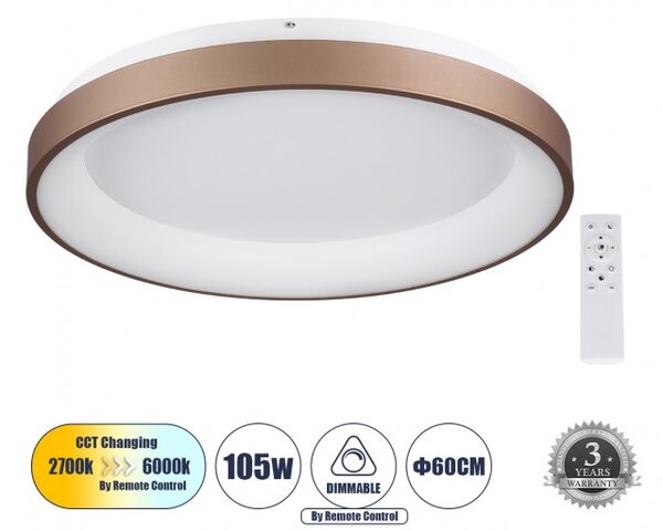 Πλαφονιέρα Φωτιστικό Οροφής Δαχτυλίδι LED CCT 105W 12075lm SALEM Globostar 61240 Καφέ