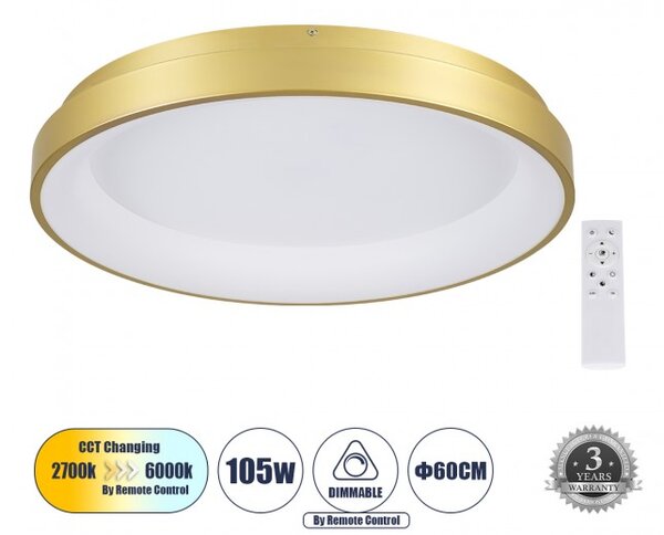 Πλαφονιέρα Φωτιστικό Οροφής Δαχτυλίδι LED CCT 105W 12075lm SALEM Globostar 61239 Χρυσό