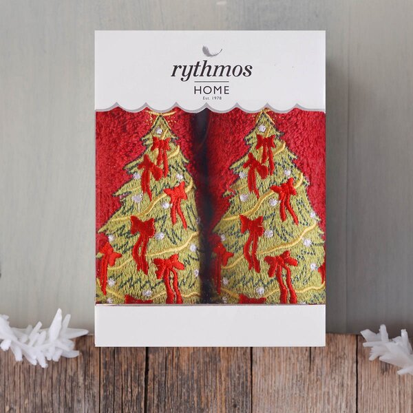 Χριστουγεννιάτικες Πετσέτες (Σετ 2τμχ) Rythmos Tree Red 500gsm