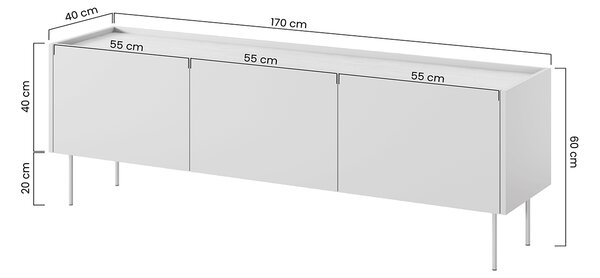 Σύνθετο τηλεόρασης Dessi τρίθυρο, μαύρο ματ 170x85x40cm-BOG1935