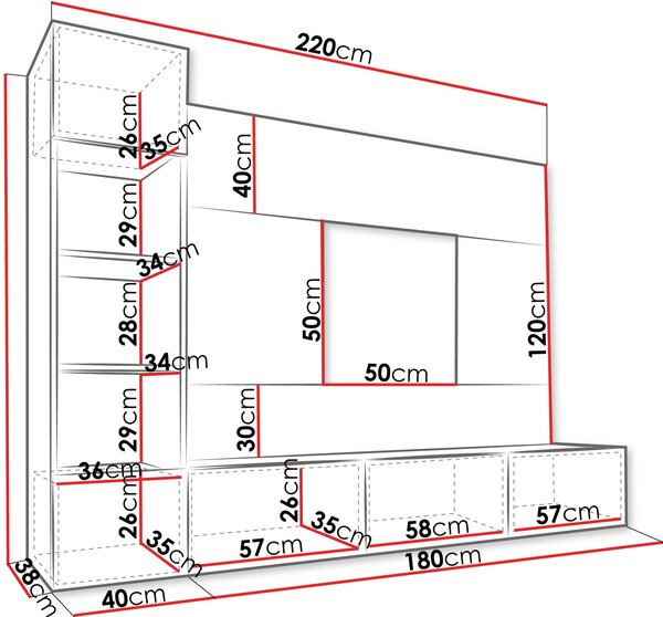 Σύνθετο σαλονιού Deromi-Leuko - 220.00Χ38.00Χ150.00cm