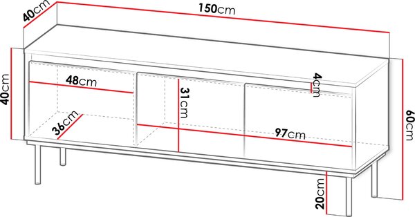 Έπιπλο τηλεόρασης Carmesi 3D-Leuko-Xriso - 150.00Χ40.00Χ60.00cm