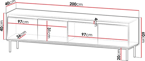 Έπιπλο τηλεόρασης Carmesi 4D-Leuko-Xriso - 200.00Χ40.00Χ60.00cm