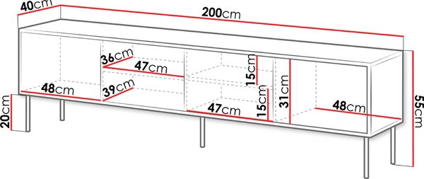 Έπιπλο τηλεόρασης Cortina plus-Karudi-Mauro - 200.00Χ40.00Χ55.00cm