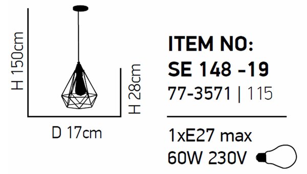 Φωτιστικό Οροφής Μονόφωτο Homelighting Mila 77-3571 Black