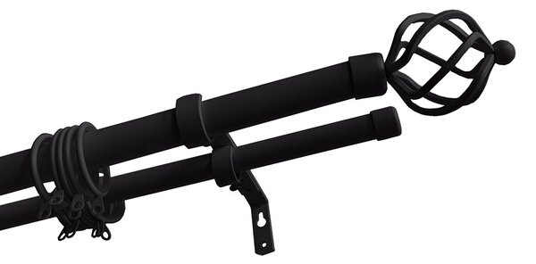 Κουρτινόξυλο Διπλό Επεκτεινόμενο 140-240cm Με Άκρα Grace Black 450144
