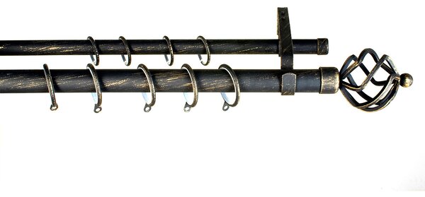 Κουρτινόξυλο Διπλό Επεκτεινόμενο 120-210cm Με Άκρα Grace Black-Gold 450122