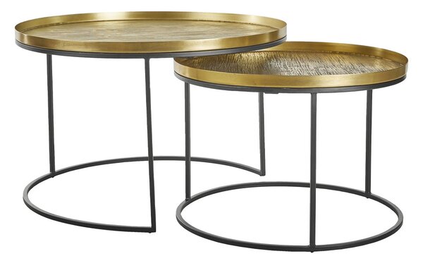 TOTALE COFFEE TABLE SET 2ΤΕΜ BRASS ANTIQUE ΜΑΥΡΟ 76x76xH43,5cm