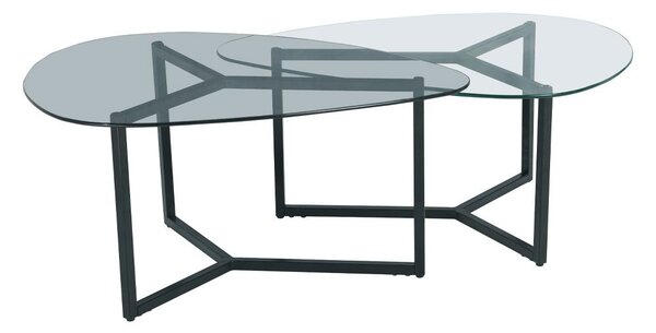 ROCKS COFFEE TABLE SET 2ΤΕΜ ΔΙΑΦΑΝΟ FUME ΜΑΥΡΟ 82x59xH40cm