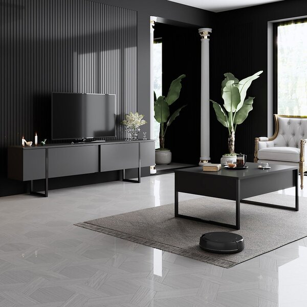 Έπιπλο Τηλεόρασης (180x30x50) A-G Luxe 618BLY1104 Anthracite/Black
