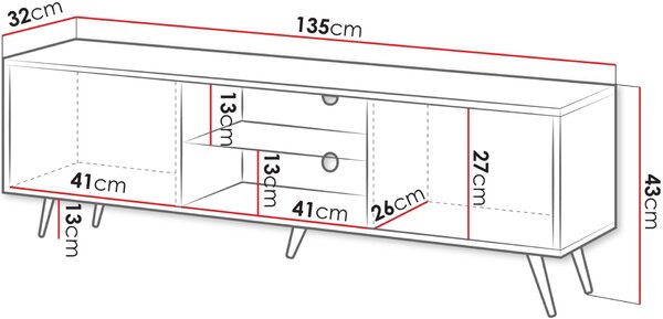 Έπιπλο τηλεόρασης Porto-Leuko-Μήκος: 175 εκ. - 175.00Χ32.00Χ43.00cm