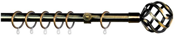 Κουρτινόξυλο Φ19mm Μονό Επεκτεινόμενο 120-210cm Με Άκρα Grace Ball Cage Bronze 790126