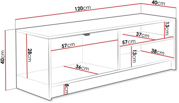 Έπιπλο τηλεόρασης Tireno 1K-Leuko - 120.00Χ40.00Χ40.00cm