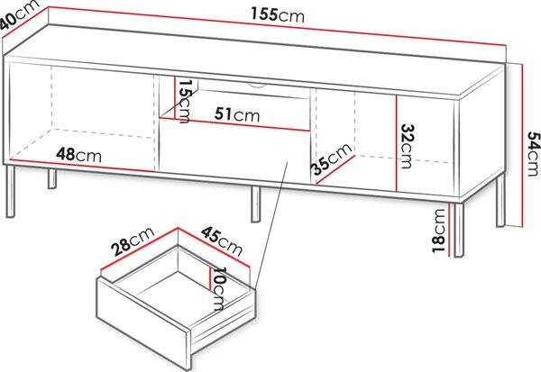 Έπιπλο τηλεόρασης Debora 155-Leuko - 155.00Χ40.00Χ54.00cm