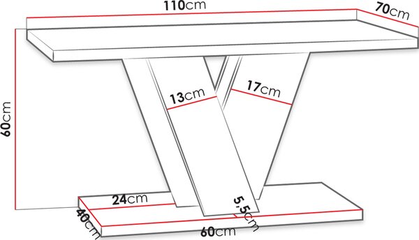 Τραπεζάκι σαλονιού Viney-Leuko Gualistero-Gkri - 110.00Χ70.00Χ60.00cm