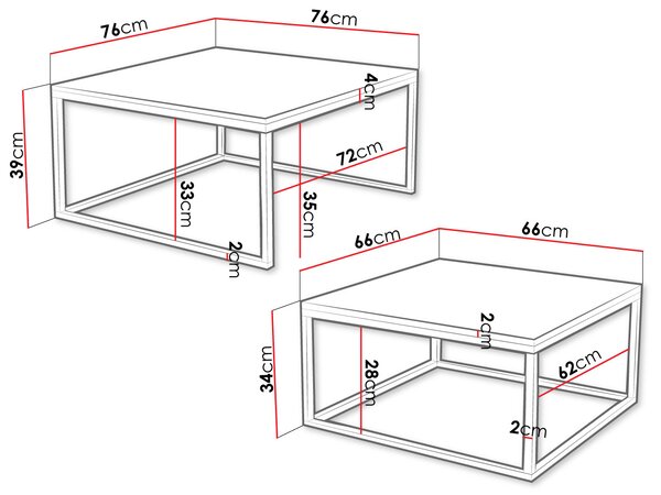 Σετ τραπεζάκια σαλονιού Stolik Dual Zloty-Marmaro - 76.00Χ76.00Χ39.00cm