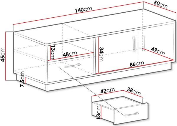 Έπιπλο τηλεόρασης Santiago SN8-Leuko - 140.00Χ50.00Χ45.00cm