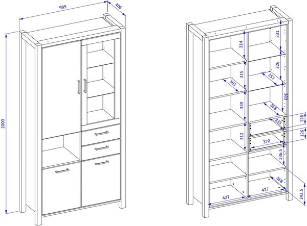 Βιτρίνα Amelie 4D2S - 99.90Χ40.60Χ200.00cm