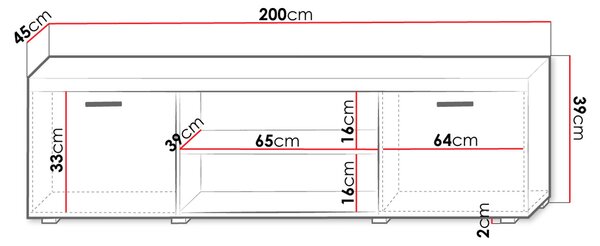 Έπιπλο τηλεόρασης Samba-Leuko - 200.00Χ45.00Χ39.00cm