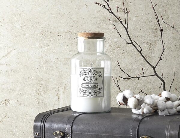 Αρωματικό κερί Apothecary Home Deco Factory με διάρκεια καύσης 110 ώρες, άρωμα Musc Blanc και διαστάσεις 14x25.5cm
