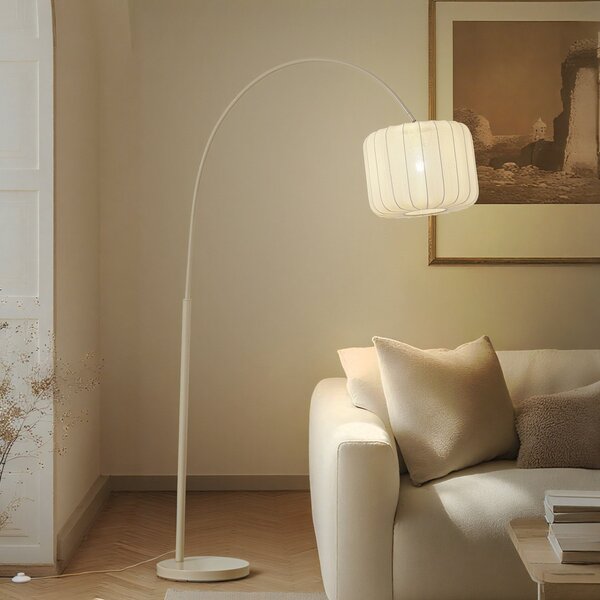 Lindby Φωτιστικό τόξου Helin, μπεζ, ύφασμα, ύψος 198,5 cm, Μπεζ, Σαλόνι / τραπεζαρία, Ύφασμα / Κλωστοϋφαντουργία, σύγχρονο